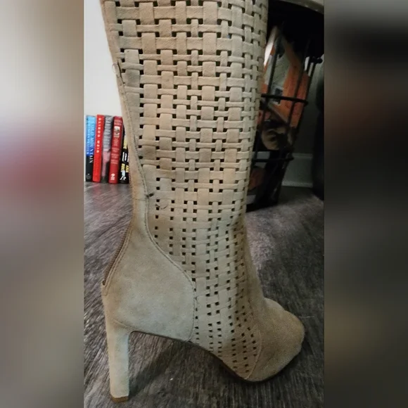 Vince Camuto Tan Heeled Peep-Toe Boots - Picture 3 of 4